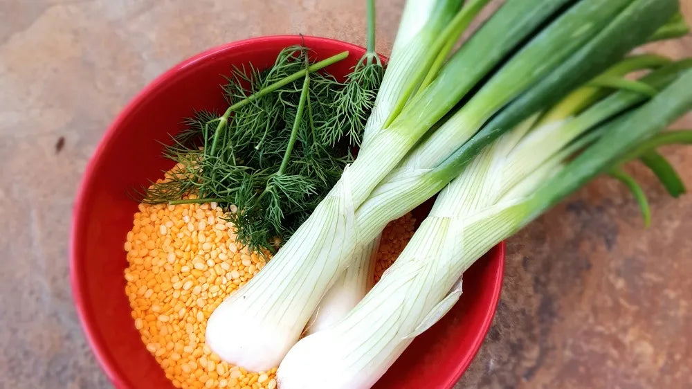 YELLOW MOONG WITH DILL AND SPRING ONIONS